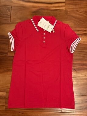 Women's Red Short Sleeve Polo Tee with Contrast Trim